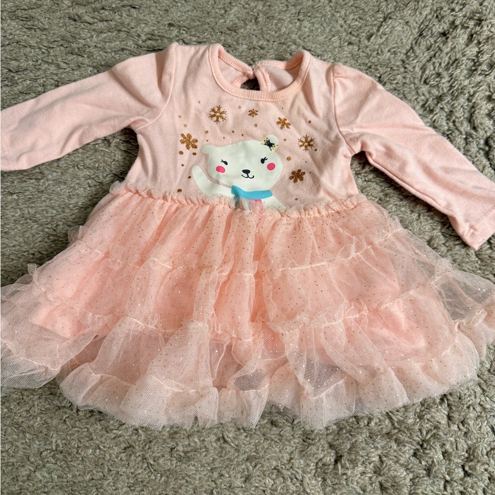 Little Wonders Pink Gold Glittery Baby Tutu Winter Bear Dress - 0-3 months